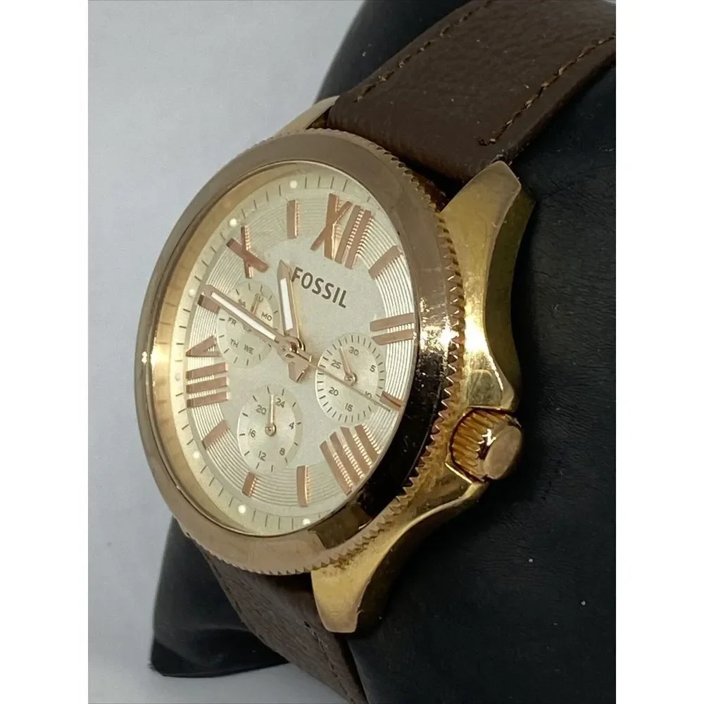 Fossil Cecile AM4620 Women's Brown Leather Analog Beige Dial Quartz Watch QB685